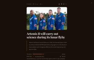 View when reading an article, showing image, title, quick summary, and full article body