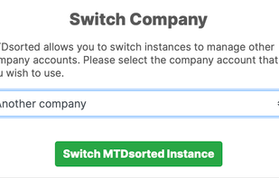 The company switcher showing the ability to manage multiple companies on MTDsorted