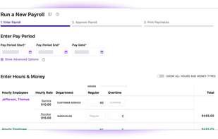 Step 1 of Patriot's 3-step payroll process (Enter Payroll).