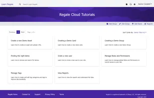 A Regale site open to a page listing available demos.