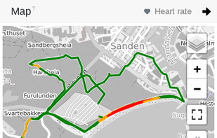Map with heart rate intensities