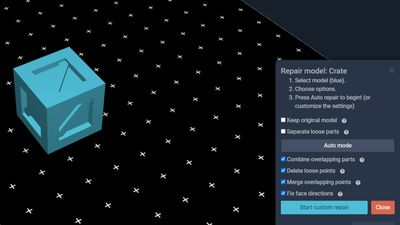 screenshot of the repair model dialogue box with a blue crate on a black background