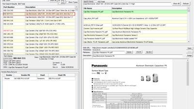 Main Screen showing Part DB on left and the datasheet tab on right.