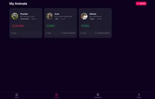 Dashboard showing all your animals' separate profiles.
