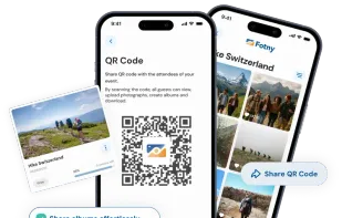 Easy sharing of photos using a link or QR code for an online album