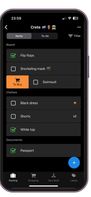 Check off items from your packing list; Easily add items to a shopping list.
