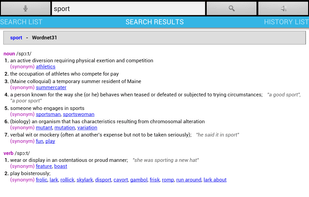 full definition displayed in inbuilt browser with zooming, reading out the selected text and sites navigation capabilities