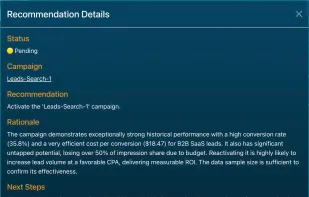 View detailed recommendations and approve them with one click.