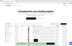 Homepage of Table Backend