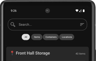 Inventory page of the SmartStow app showing where items have been stowed