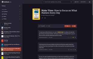 Explore your library and read highlights in a modern, responsive interface, optimized for web and mobile with both light and dark modes.