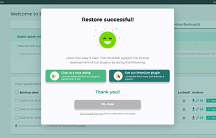 Backup Migration plugin - Restore / Migration success