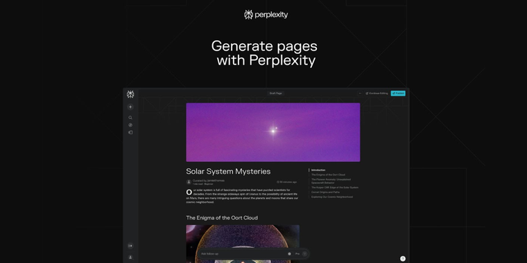 Perplexity launches 'Pages' feature for instant, customizable wiki-style search reports image