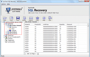 Preview components of the recovered database file with proper details such as Tables,Views,Stored Procedures and Rules