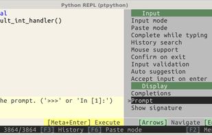 pypython (a python REPL made with prompt toolkit) menu.