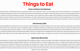 Example of Sydney as one of the 250+ cities for a mid-high budget user - high quality, currently popular ideas.