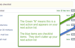 Automated promotion of next actions to your next action list. Support for checklists