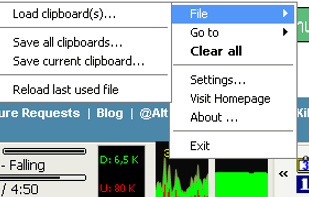 TenClips Tray Icon "File" Menu