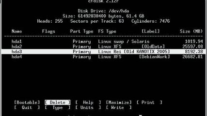 GNU fdisk screenshot 1