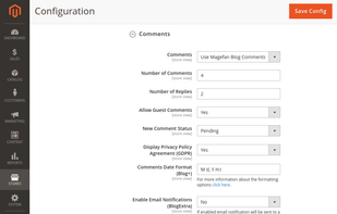 Blog Comments Configuration