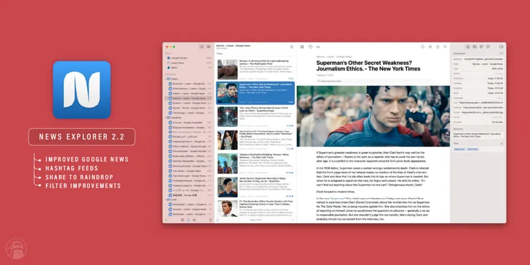 News Explorer enhances Google News RSS, adds hashtag feeds and Raindrop sharing image