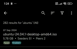 Search screen showing results for ubuntu