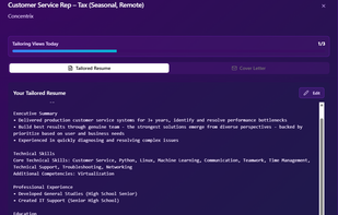 Generate cover letters and tailor resumes.