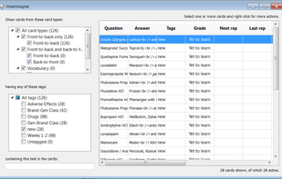 Card browser has tags and search.