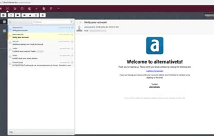 Rainloop, with the AlternativeTo email confirmation open