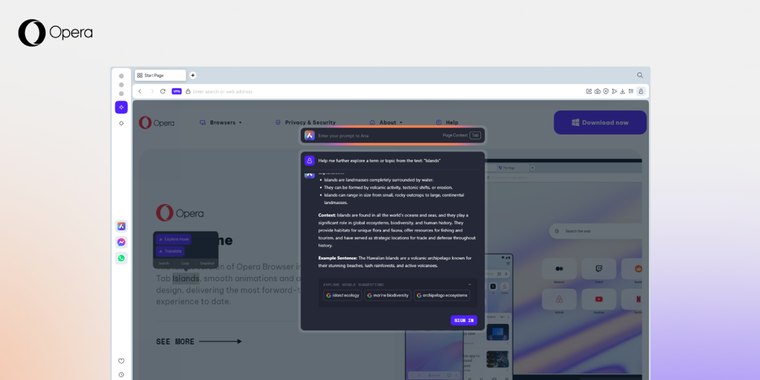 Opera Aria's 'Explore more' and 'Translate' are now accessible without login image