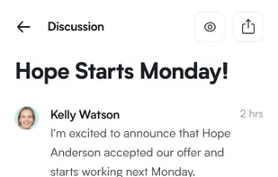 Discussions help your team stay focused on a single topic and work both synchronously and asynchronously