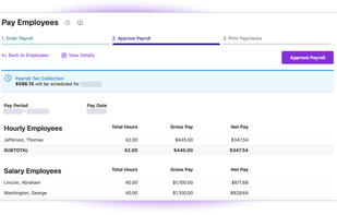 Step 2 of Patriot's 3-step payroll process (Approve Payroll).
