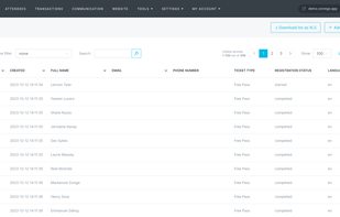Event Manager's Panel - Attendee List