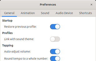 Preferences window