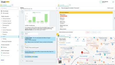 Open Crust CRM or Google maps next to the messaging channel
