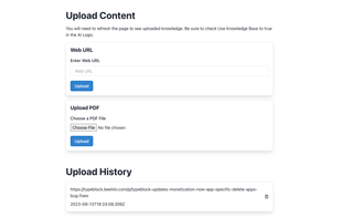 Upload custom data to be used as memory for the AI application.