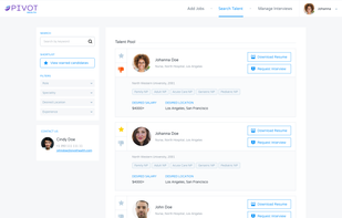 Pivot Health's search talent page for healthcare employers