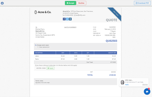Create and send Quotations and Estimates. Built in live chat and customer ordering saves you time and improves sales.
