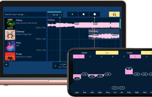 Seamlessly mixing two songs with a laptop, a phone, and blueberry