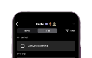 Add tasks alongside your packing list, like "book taxi" or "charge power bank".