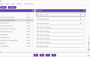 Transcriptable main screen with playlist and Snippets.