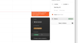 Notion Calendar introduces ability to update status properties in databases image