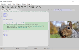 2 groups shown, picture file opened, JavaScript fragment in HTML