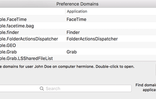 After launching PrefEdit, the different components (preference domains) of the macOS preferences database will be listed. PrefEdit can automatically find the domain which is responsible to hold the preference settings of a given application.