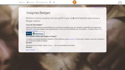 Badges page, where Open Badges are offered for completing tasks