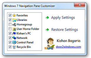 Windows 7 Navigation Pane Customizer screenshot 1