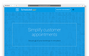 Scheduled247 Landing Page. Here you can see details about the product, and choose a subscription package.