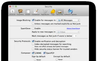 Security is taken seriously by MailMate. This is best illustrated by the Security preferences pane. You have full control of image blocking, spam filtering (third party software), and you can send/receive messages using either OpenPGP or S/MIME.