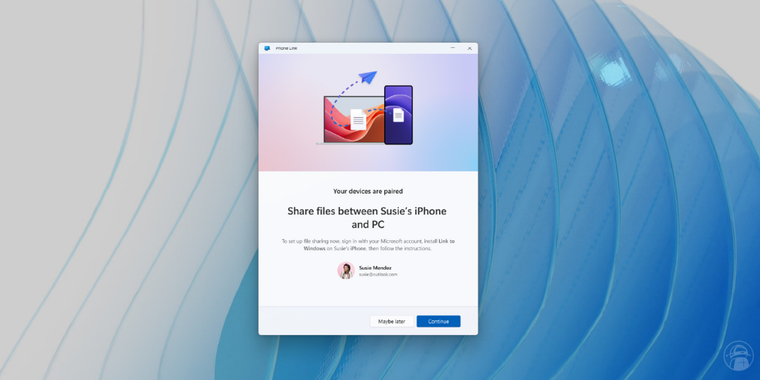 Microsoft Phone Link lastest update adds File Transfers Between Windows PCs and iPhones image