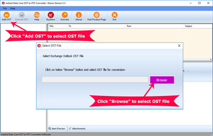 Select OST file for recovery and conversion